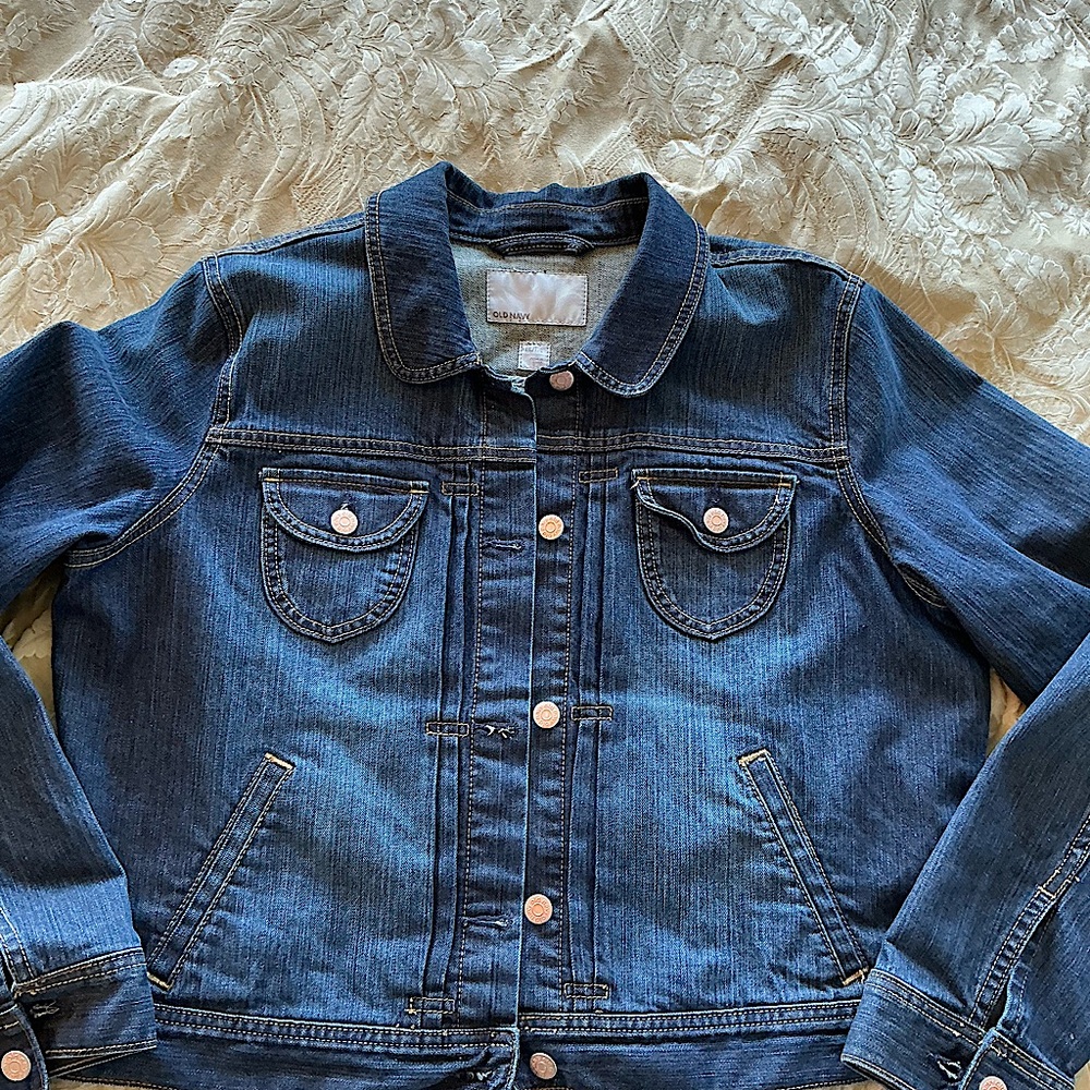 Women’s XXL Dark Blue Denim Jacket with Copper Buttons